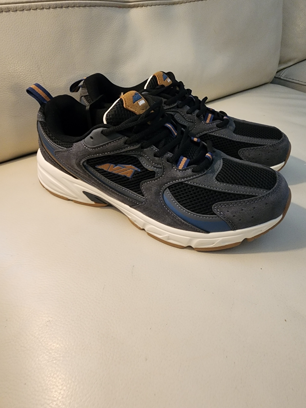 Avia Men's Gray and Black Sneakers with Blue and Tan Accents